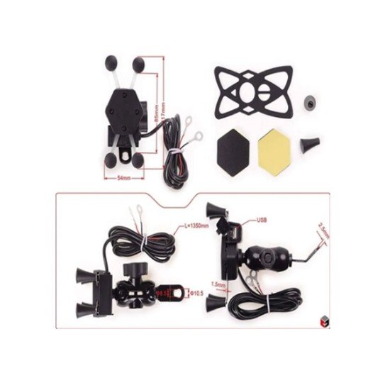 Universal Mobile Phone Holder With USB Charger For Motorcycle Spin Lock Protection