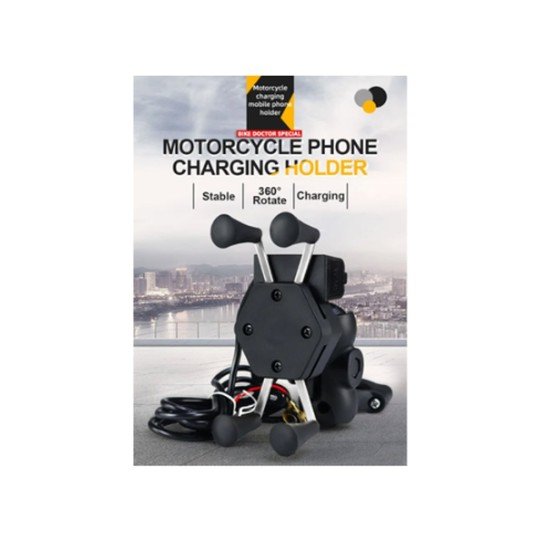 Universal Mobile Phone Holder With USB Charger For Motorcycle Spin Lock Protection
