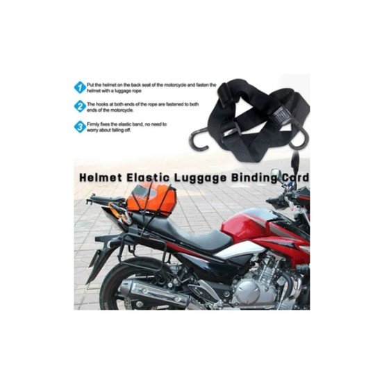 Universal Motorcycle Helmet Bag Box Carrier Elastic Strap With 2 Plastic Hook