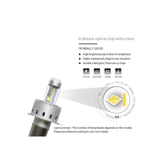 Authentic 7S LED Headlight For Motorcycle And Car H4 Socket 80W 8000 Lumen 12V 